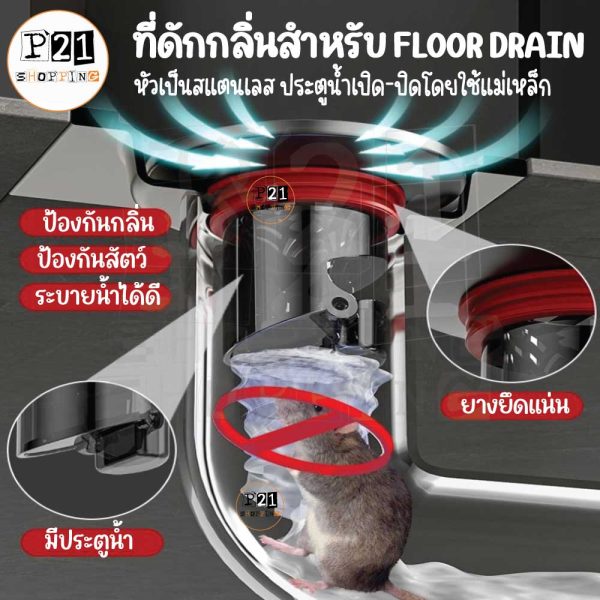 ที่ดักกลิ่นท่อ1.5-2.5นิ้วหัวตะแกรงสแตนเลส ป้องกันสัตว์แมลง